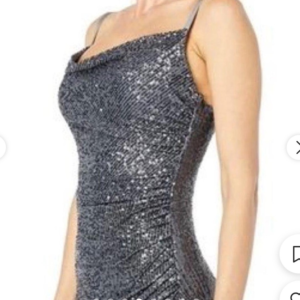 Laundry by Shelli Segal women's grey and silver sequin cowl neck dress Size 8 - Picture 4 of 12